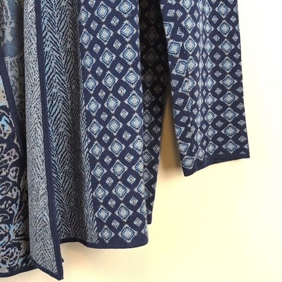 J. Jill Blue Mixed Print Knit Open Cardigan Size Medium Tall - Picture 5 of 12